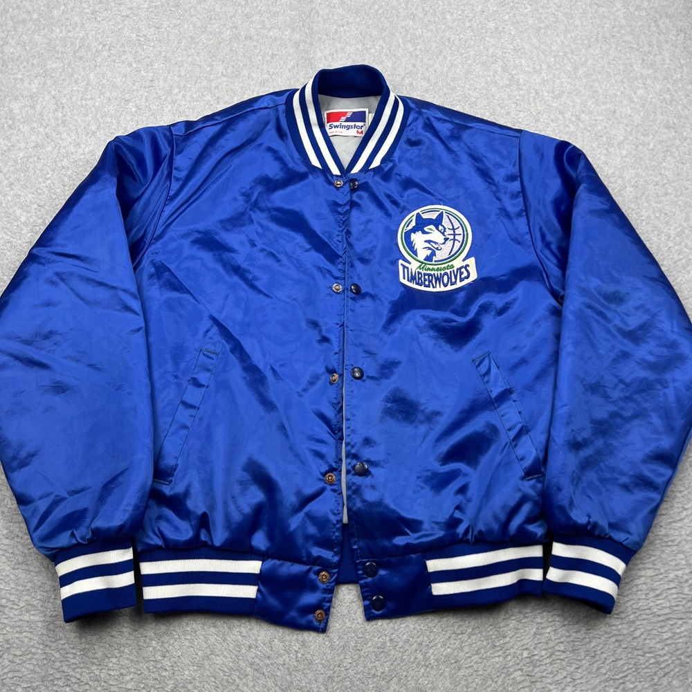 VTG Minnesota Timberwolves Swingster Jacket Mens Medium Blue NBA Satin Bomber**